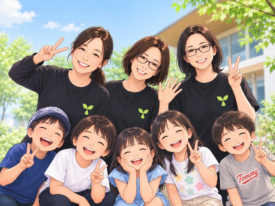 えがおのたねの子どもたちとスタッフ